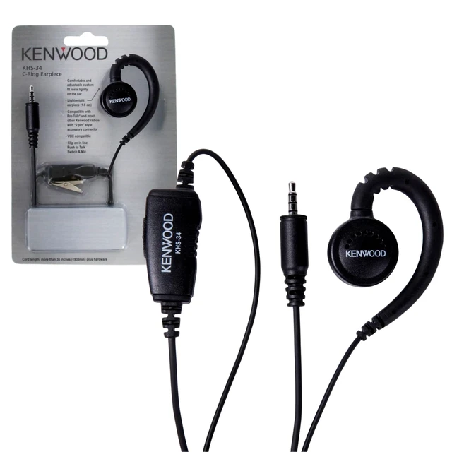 Main image of Kenwood KHS-34 Walkie Talkie Earpiece with Mic, C-Ring Ear Piece for Walkie-Talkie, in-Line PTT Switch, Compatible with ProTalk PKT-23 Portable Radios