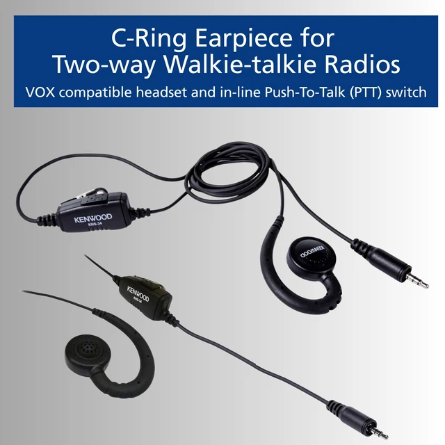 Alt view image 2 of 6 - Kenwood KHS-34 Walkie Talkie Earpiece with Mic, C-Ring Ear Piece for Walkie-Talkie, in-Line PTT Switch, Compatible with ProTalk PKT-23 Portable Radios