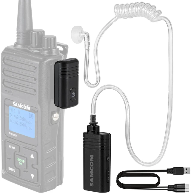 Main image of SAMCOM BTEAR01 Wireless Earpiece with Clear Airtube Tube 2 Pin Dongle for Two-Way Radios, FPCN30A/FPCN10A Wireless Headset Earphone with Mic 2-Pin K Plug, Radio NOT Included