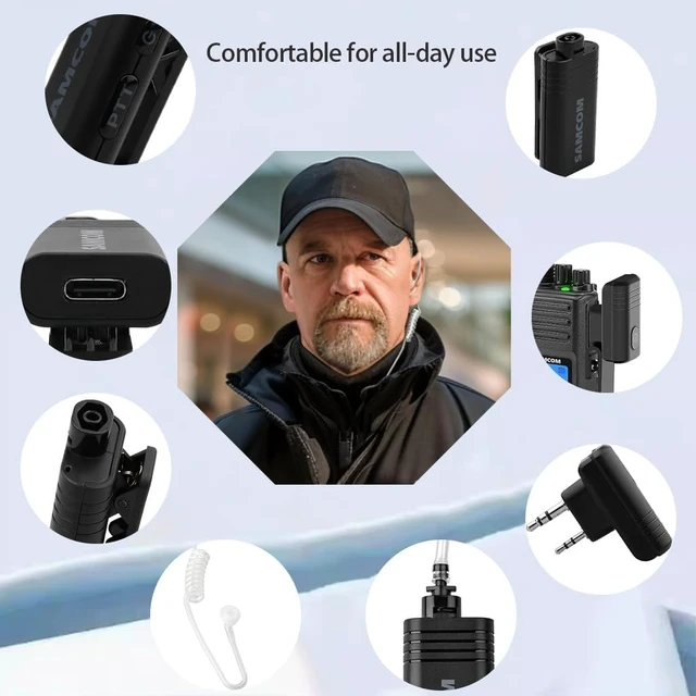 Alt view image 5 of 7 - SAMCOM BTEAR01 Wireless Earpiece with Clear Airtube Tube 2 Pin Dongle for Two-Way Radios, FPCN30A/FPCN10A Wireless Headset Earphone with Mic 2-Pin K Plug, Radio NOT Included