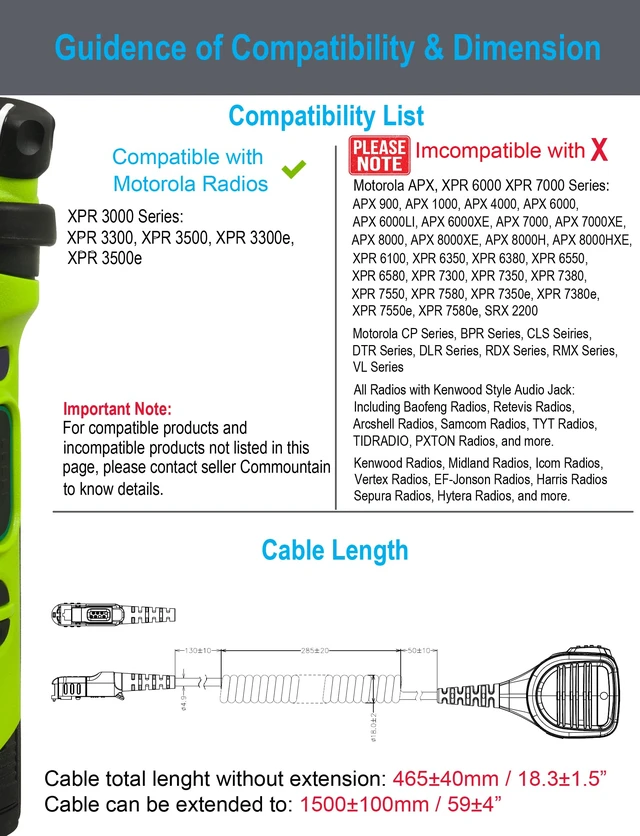 Alt view image 7 of 7 - commountain Speaker Mic for Motorola Radios R5, XPR 3500e, XPR 3300e | Shoulder Microphone with Clear Audio, Rugged & Reliable Build, Reinforced Cable, Swivel Clip