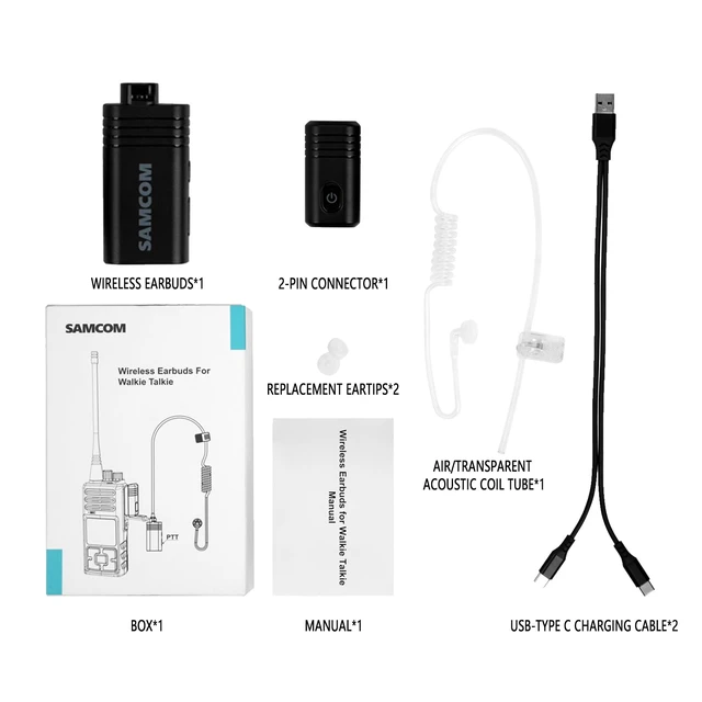 Alt view image 7 of 7 - SAMCOM BTEAR01 Wireless Earpiece with Clear Airtube Tube 2 Pin Dongle for Two-Way Radios, FPCN30A/FPCN10A Wireless Headset Earphone with Mic 2-Pin K Plug, Radio NOT Included