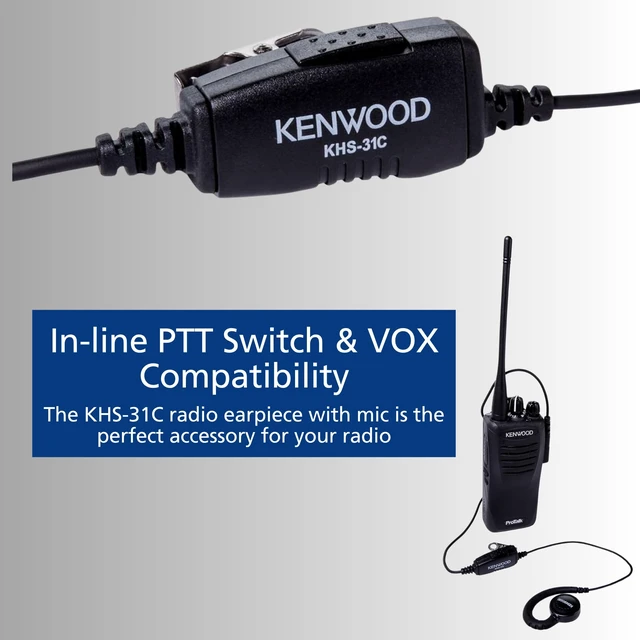Alt view image 6 of 7 - KENWOOD KHS-31C C-Ring Walkie Talkie Earpiece with Mic with PTT & Clip Microphone, Durable & Lightweight, Long Cable, VOX Compatible, Supports KENWOOD ProTalk, FreeTalk & 2-Pin Connector Radios