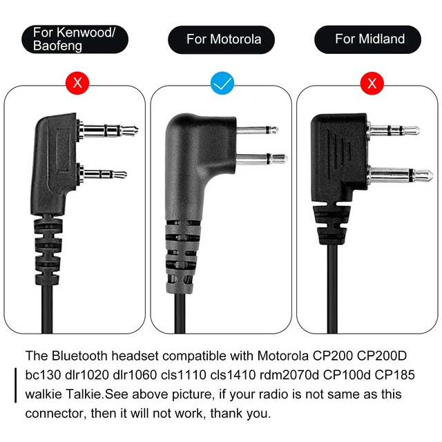 Alt view image 2 of 7 - Bluetooth Earpiece Headset with PTT MIC for Motorola CP200 CP200D CP185 CLS1410 CLS1110 BRP40 DTR650 RDU2020 RDU4100 RDU4160D RDU2080D Yaesu FT-4XR FT-4VR FT-65R FT-25R Handheld Walkie-Talkie