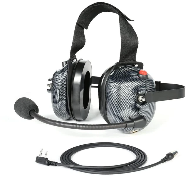 Main image of R SPIDER WIRELESS Behind-the-Head Racing Headset with 2-Pin Cord Cable | Carbon Fiber Material with Volume Control Knob, 3.5mm Input Jack for Kenwood & BaoFeng Radios