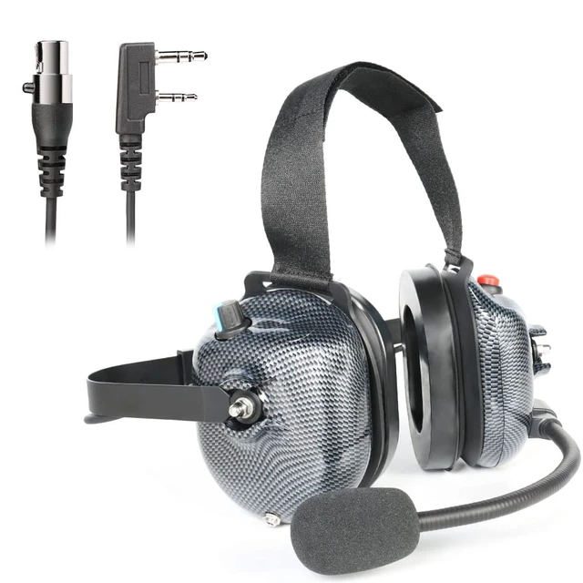 Alt view image 2 of 6 - R SPIDER WIRELESS Behind-the-Head Racing Headset with 2-Pin Cord Cable | Carbon Fiber Material with Volume Control Knob, 3.5mm Input Jack for Kenwood & BaoFeng Radios