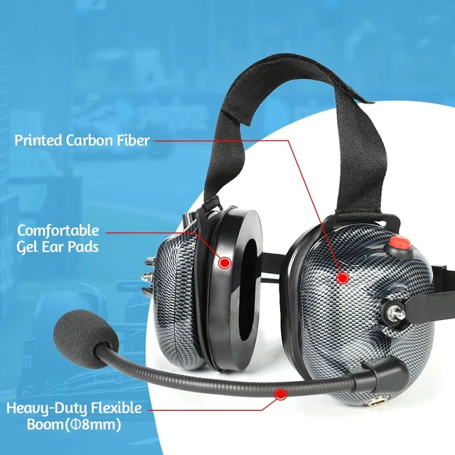 Alt view image 4 of 6 - R SPIDER WIRELESS Behind-the-Head Racing Headset with 2-Pin Cord Cable | Carbon Fiber Material with Volume Control Knob, 3.5mm Input Jack for Kenwood & BaoFeng Radios