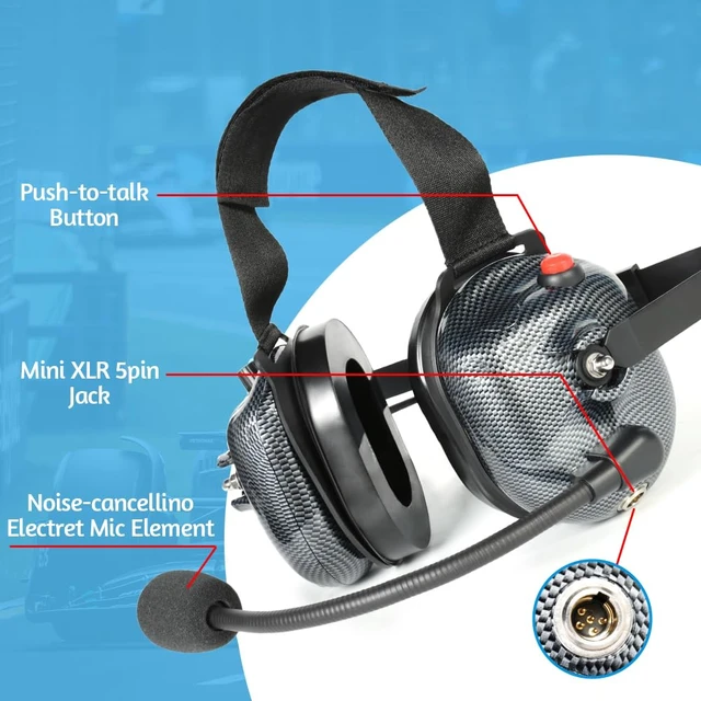 Alt view image 6 of 6 - R SPIDER WIRELESS Behind-the-Head Racing Headset with 2-Pin Cord Cable | Carbon Fiber Material with Volume Control Knob, 3.5mm Input Jack for Kenwood & BaoFeng Radios