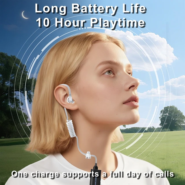 Alt view image 2 of 7 - SAMCOM BTEAR01 Wireless Headset Earpiece Ear piece Clear Acoustic Tube | with PTT Microphone Mic 2 Pin Dongle 10 Working Hours for K plug FPCN30A/FPCN10A Radios,Radios Not Include