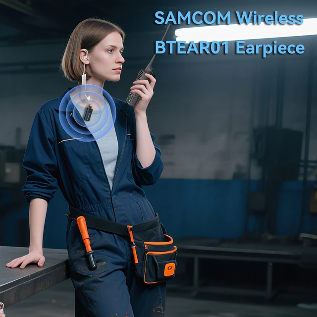 Alt view image 3 of 7 - SAMCOM BTEAR01 Wireless Headset Earpiece Ear piece Clear Acoustic Tube | with PTT Microphone Mic 2 Pin Dongle 10 Working Hours for K plug FPCN30A/FPCN10A Radios,Radios Not Include