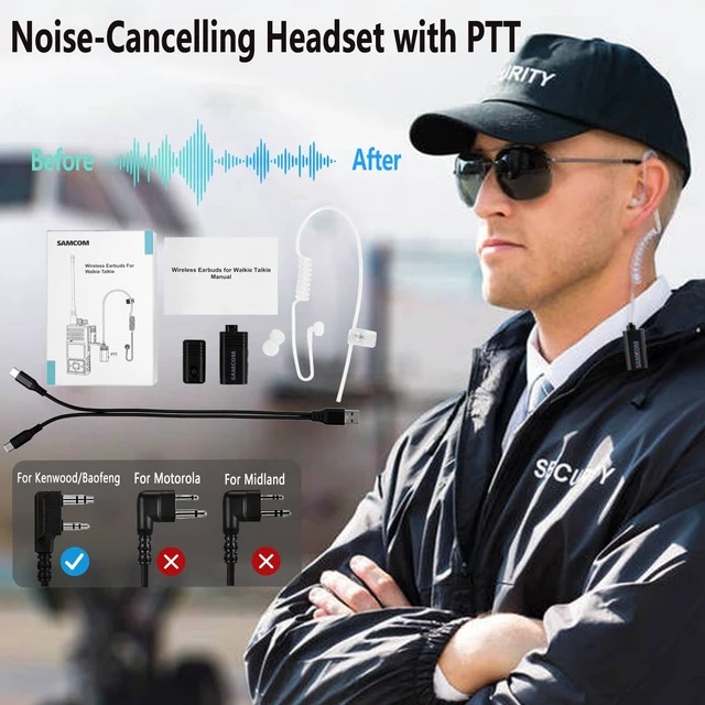 Alt view image 5 of 7 - SAMCOM BTEAR01 Wireless Headset Earpiece Ear piece Clear Acoustic Tube | with PTT Microphone Mic 2 Pin Dongle 10 Working Hours for K plug FPCN30A/FPCN10A Radios,Radios Not Include