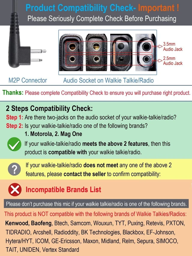 Alt view image 2 of 7 - commountain Speaker Mic for Motorola Radios R2, CP100D, CP200D, 2 Pack | Also Fits CP200 CP185 CLS1110 CLS1410 BPR50DX BPR40 RMU2040 2-Pin Walkie Talkie, Shoulder Microphone with Clear Audio