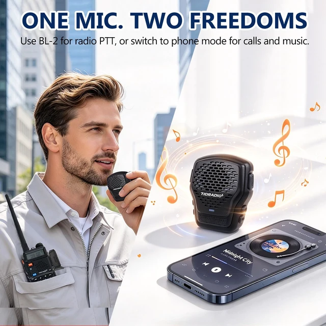 Alt view image 3 of 7 - Q2L Wireless Speaker Mic + BL-2 Programmer for 2-Pin-K-Port Radio | Make 2-pin K Port Walkie Talkies Wireless:Bluetooth PTT Speaker MIC,Magnetic Clip,IP67,USB-C,1200mAh Battery,APP Programming