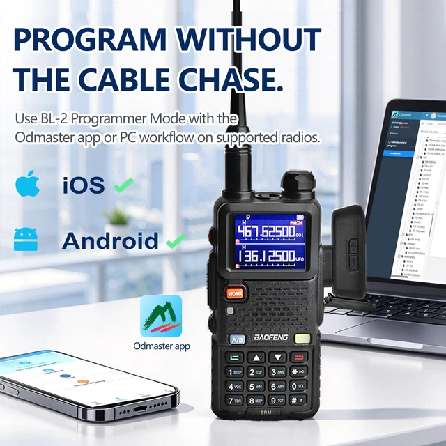 Alt view image 7 of 7 - Q2L Wireless Speaker Mic + BL-2 Programmer for 2-Pin-K-Port Radio | Make 2-pin K Port Walkie Talkies Wireless:Bluetooth PTT Speaker MIC,Magnetic Clip,IP67,USB-C,1200mAh Battery,APP Programming