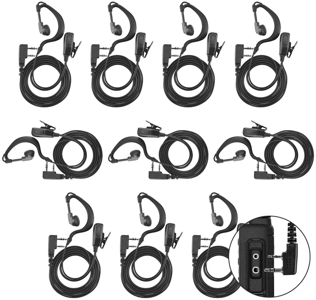 Main image of VistaRise 10pcs Walkie Talkie Earpiece with Mic for Retevis Pxton Baofeng | K-Type 2-Pin, Ear Hooks Two-Way Radio Headset Compatible with Kenwood, Wouxun, SAMCOM Walkie Talkies