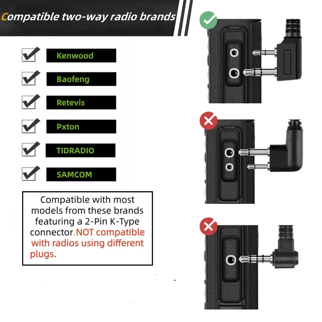 Alt view image 3 of 6 - VistaRise 10pcs Walkie Talkie Earpiece with Mic for Retevis Pxton Baofeng | K-Type 2-Pin, Ear Hooks Two-Way Radio Headset Compatible with Kenwood, Wouxun, SAMCOM Walkie Talkies
