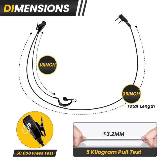 Alt view image 5 of 6 - VistaRise 10pcs Walkie Talkie Earpiece with Mic for Retevis Pxton Baofeng | K-Type 2-Pin, Ear Hooks Two-Way Radio Headset Compatible with Kenwood, Wouxun, SAMCOM Walkie Talkies