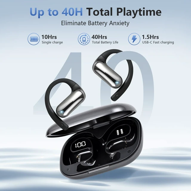 Alt view image 3 of 7 - PPBP Open Ear Headphones Wireless Bluetooth 6.1,Open Ear Earbuds with Ergonomic Earhooks, 40H Playtime Sports Wireless Earbuds, IPX6 Waterproof Headphones for Running,Cycling