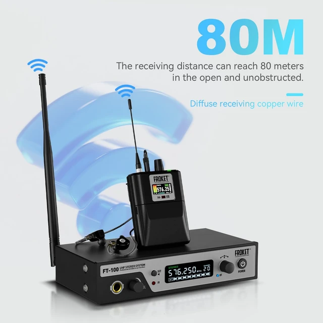 Alt view image 5 of 7 - Froket UHF Wireless in-Ear Monitor System, Stereo IEM BT 100Ch | UHF Wireless IEM, Stereo, 100Ch, Bluetooth5.0,7ms Latency,80m,24bit Hi-Fi,Auto Scan