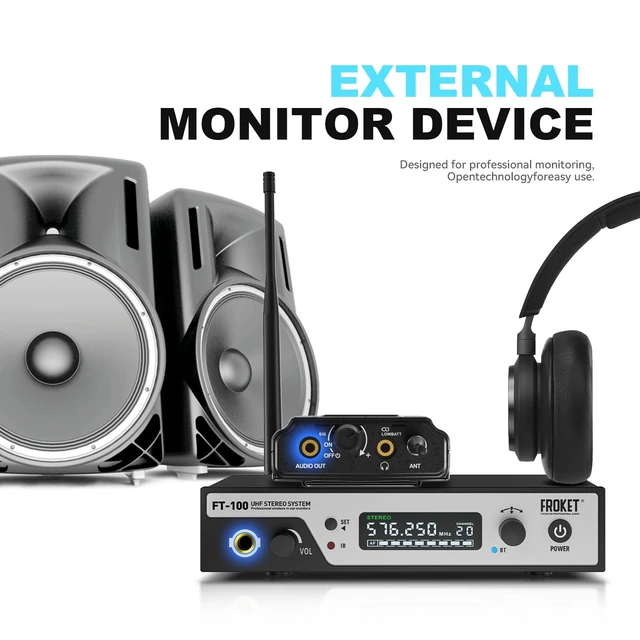 Alt view image 7 of 7 - Froket UHF Wireless in-Ear Monitor System, Stereo IEM BT 100Ch | UHF Wireless IEM, Stereo, 100Ch, Bluetooth5.0,7ms Latency,80m,24bit Hi-Fi,Auto Scan