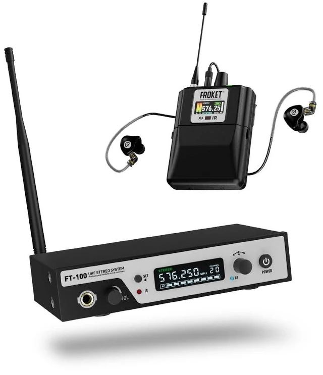 Main image of Froket UHF Wireless in-Ear Monitor System, Stereo IEM BT 100Ch | UHF Wireless IEM, Stereo, 100Ch, Bluetooth5.0,7ms Latency,80m,24bit Hi-Fi,Auto Scan