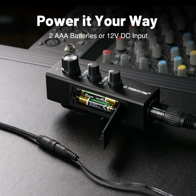 Alt view image 6 of 7 - Phenyx Pro Dual-Channel Portable Wired in-Ear Monitor System PWM-10 | 2 XLR Inputs, Stereo/Mono Mode, DC/2 AAA Power, Portable IEM Amp, Stage, Bands, Recording