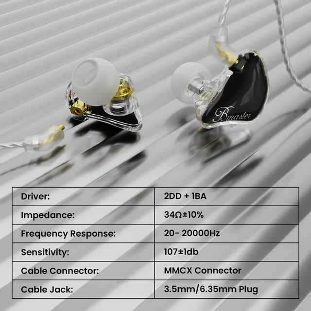 Alt view image 3 of 7 - BASN Bmaster Triple-Driver in Ear Monitor Headphones for Musicians, Black | Powerful-Bass, Noise-Isolating Wired IEMs with HiFi Stereo Sound for Musicians, Singers, Drummers, Stage and Studio