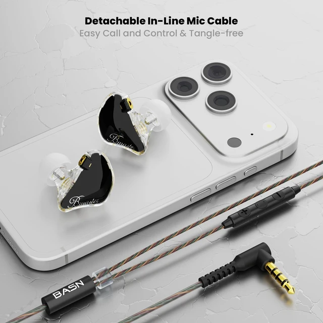 Alt view image 6 of 7 - BASN Bmaster Triple-Driver in Ear Monitor Headphones for Musicians, Black | Powerful-Bass, Noise-Isolating Wired IEMs with HiFi Stereo Sound for Musicians, Singers, Drummers, Stage and Studio
