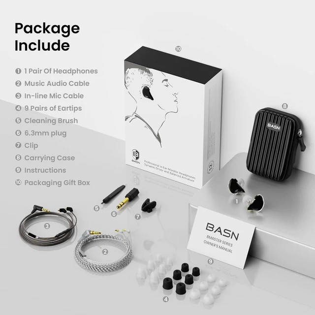 Alt view image 7 of 7 - BASN Bmaster Triple-Driver in Ear Monitor Headphones for Musicians, Black | Powerful-Bass, Noise-Isolating Wired IEMs with HiFi Stereo Sound for Musicians, Singers, Drummers, Stage and Studio