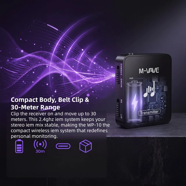 Alt view image 3 of 7 - M-VAVE WP-10 Wireless in Ear Monitor System,Stereo IEM System,2.4GHz Rechargeable Low Latency IEM System, Auto Pairing,One to Many Wireless IEM System Transmitter Receiver System (WP-10 (1T & 2R))