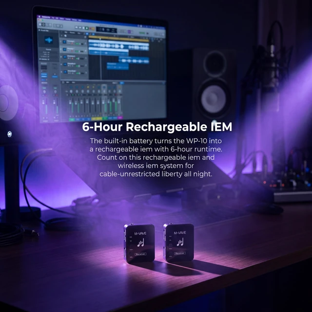 Alt view image 6 of 7 - M-VAVE WP-10 Wireless in Ear Monitor System,Stereo IEM System,2.4GHz Rechargeable Low Latency IEM System, Auto Pairing,One to Many Wireless IEM System Transmitter Receiver System (WP-10 (1T & 2R))