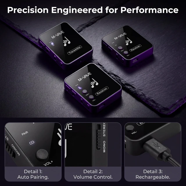 Alt view image 7 of 7 - M-VAVE WP-10 Wireless in Ear Monitor System,Stereo IEM System,2.4GHz Rechargeable Low Latency IEM System, Auto Pairing,One to Many Wireless IEM System Transmitter Receiver System (WP-10 (1T & 2R))