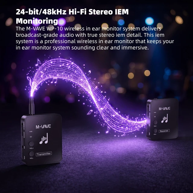 Alt view image 4 of 7 - M-VAVE WP-10 Wireless in Ear Monitor System,Stereo IEM System,2.4GHz Rechargeable Low Latency IEM System, Auto Pairing,One to Many Wireless IEM System Transmitter Receiver System (WP-10 (1T & 2R))