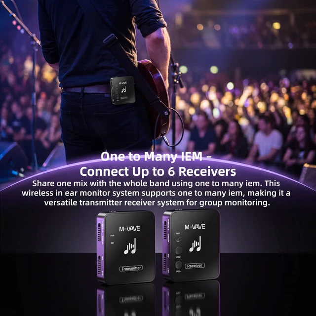 Alt view image 5 of 7 - M-VAVE WP-10 Wireless in Ear Monitor System,Stereo IEM System,2.4GHz Rechargeable Low Latency IEM System, Auto Pairing,One to Many Wireless IEM System Transmitter Receiver System (WP-10 (1T & 2R))