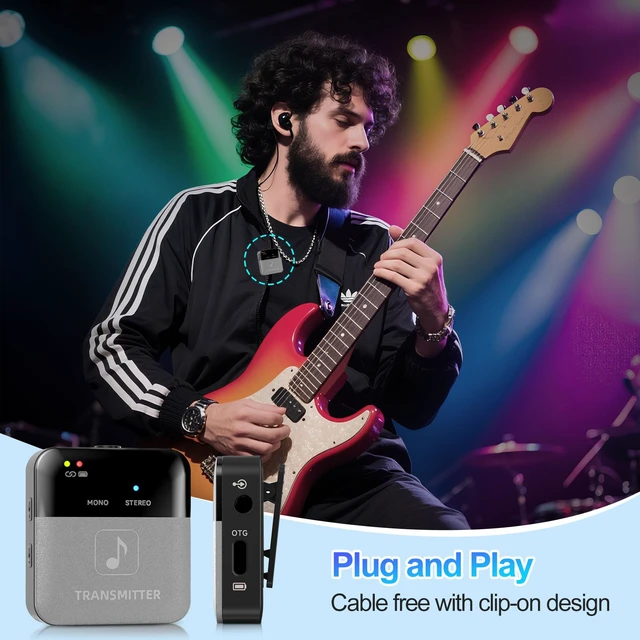Alt view image 6 of 7 - SINWE Wireless In-Ear Monitor System, 2.4GHz IEM with Charging Case | 30H Battery Life, 24bit/48kHz HD Audio, Auto-Pairing 1 TX to 2 RX, OTG Support for Studio, Live, Stage, Church & Band