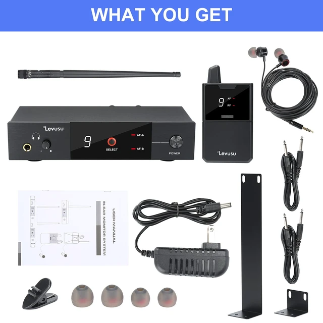 Alt view image 6 of 6 - Levusu UHF Wireless in-Ear Monitor System with Earphone,180Ft, Rack Mount, Professional IEM Stereo System Transmitter and Beltpack for Studio, Guitar, Band Rehearsal, Live Performance (1 Bodypack)