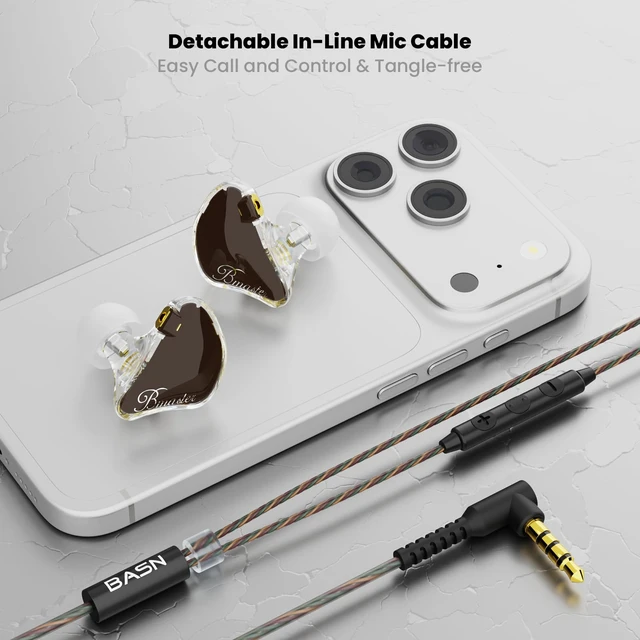 Alt view image 6 of 7 - BASN Bmaster Triple-Driver Driver in-Ear Monitors for Musicians, Earth | Powerful-Bass, Noise-Isolating Wired IEMs with HiFi Stereo Sound for Musicians, Singers, Drummers, Stage and Studio