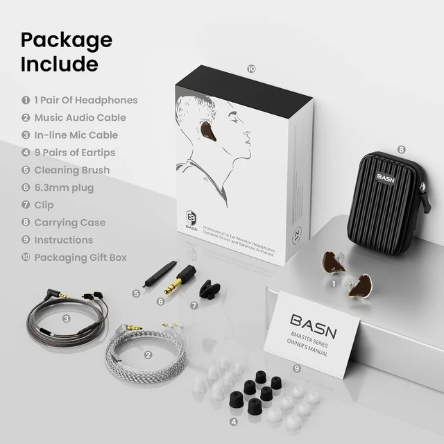 Alt view image 7 of 7 - BASN Bmaster Triple-Driver Driver in-Ear Monitors for Musicians, Earth | Powerful-Bass, Noise-Isolating Wired IEMs with HiFi Stereo Sound for Musicians, Singers, Drummers, Stage and Studio