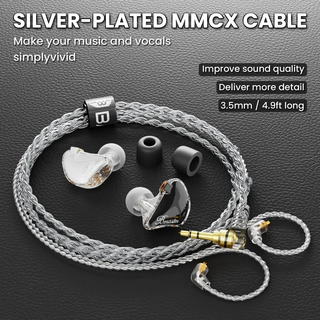 Alt view image 3 of 7 - Bmaster in Ear Monitor Headphone, 2DD+1BA Triple Drivers Musician IEM | Noise-Isolating IEM Earbud with Deep Bass for Drummer Audio Monitoring,Two MMCX Cables,Custom Fit for Stage Use(White/Black)
