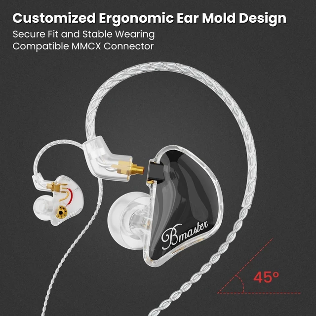Alt view image 6 of 7 - Bmaster in Ear Monitor Headphone, 2DD+1BA Triple Drivers Musician IEM | Noise-Isolating IEM Earbud with Deep Bass for Drummer Audio Monitoring,Two MMCX Cables,Custom Fit for Stage Use(White/Black)