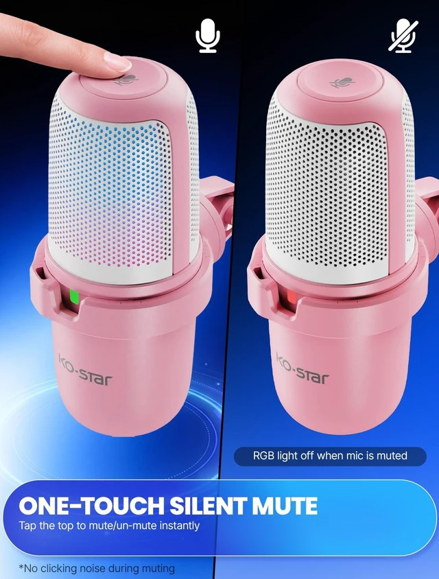 Alt view image 5 of 7 - KO-STAR USB Condenser Microphone, Gaming Mic for PC/PS5 Podcast Streaming | Pink, RGB, Plug & Play, Noise Reduction, Pop Filter, Quick Mute, Shock Mount, for PC/PS5 Discord Twitch ASMR YouTube Record