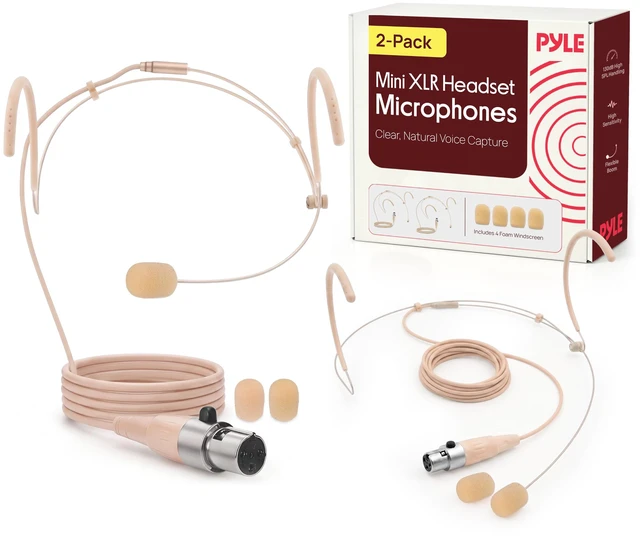 Main image of Pyle Headset Boom Mini XLR Microphone (2-Pack) | Omnidirectional microphone with flexible boom, back electret condenser capsule, and 4-Pin mini wireless XLR compatibility