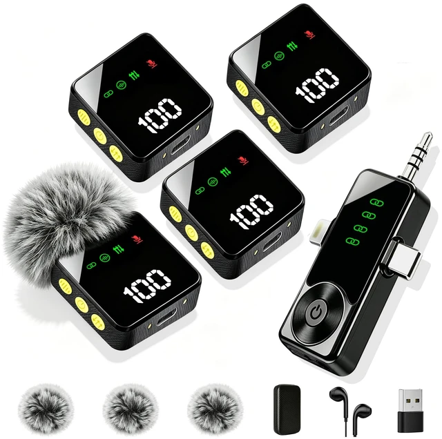 Main image of Ominoral 4 Pack Wireless Lavalier Microphone for iPhone Android & Camera | Mini Mics with AI Noise Reduction, 40H Battery for 4-Person Interviews, Video Recording, Podcasts, YouTube, TikTok, Vlogging