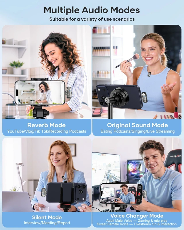 Alt view image 3 of 7 - KUKIHO Mini 2 Wireless Lavalier Microphones for iPhone 15/16/17 & Android, 3-Level Noise Reduction, Plug & Play, 36H Battery with Charging Case, Wireless Lapel Mic for Video Recording, Vlogging