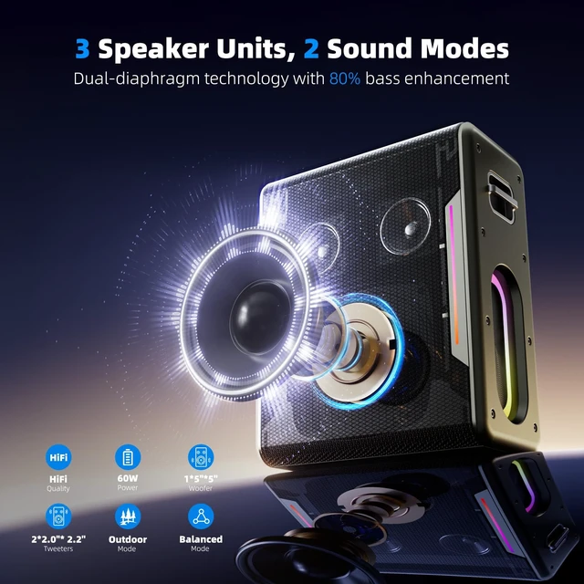 Alt view image 2 of 7 - Portable Karaoke Machine, with 2 Wireless Microphones & LED Party Lights | Bluetooth Karaoke Speaker for Adults Kids, Autotune DSP Chip Supports TWS TF Card USB AUX in, Birthday Gifts for Home Party