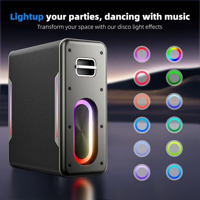 Alt view image 6 of 7 - Portable Karaoke Machine, with 2 Wireless Microphones & LED Party Lights | Bluetooth Karaoke Speaker for Adults Kids, Autotune DSP Chip Supports TWS TF Card USB AUX in, Birthday Gifts for Home Party