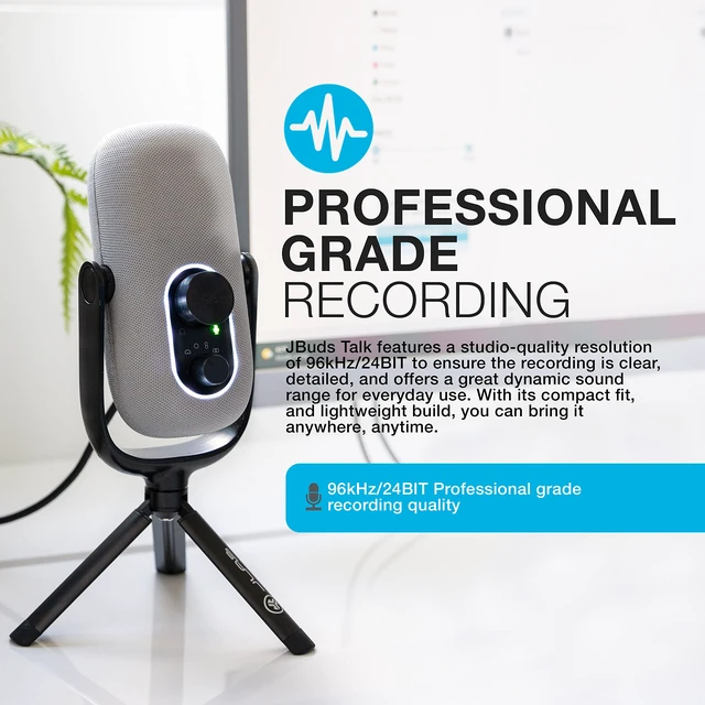 Alt view image 2 of 5 - JLab JBuds Talk USB-C Microphone with Cardioid, Omni, Stereo, bi-Directional Modes, gain and Mute Controls, 3.5mm aux, White