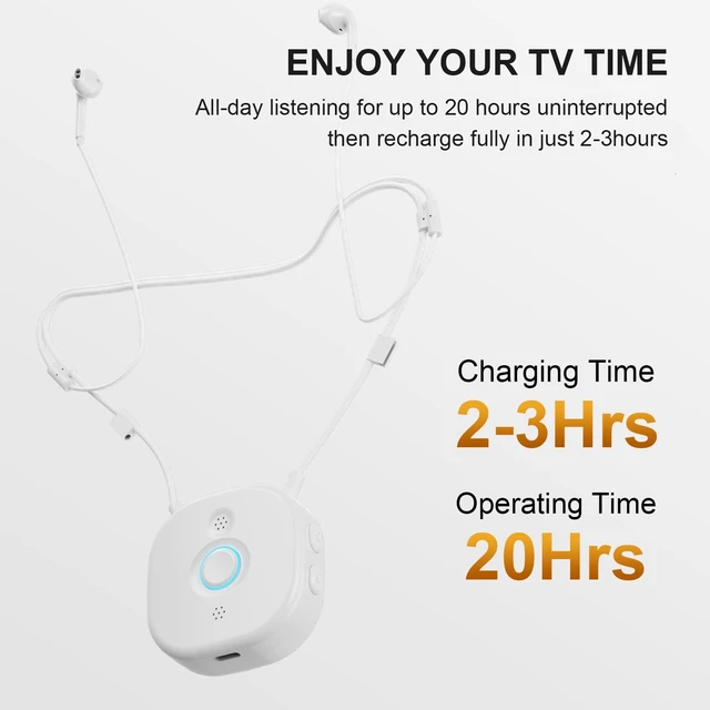Alt view image 3 of 7 - PROW Wireless TV Headphones for Seniors, Neckband Semi-in-Ear TV with Independent L/R Volume Adjustment, Large Buttons, Lightweight, Support USB/Optical/RCA/3.5mm Connections for Most TVs