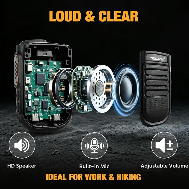 Alt view image 4 of 7 - TIDRADIO Wearable Bluetooth PTT Speaker MIC for 2-Pin-K Ham GMRS Radio, Clip-On Design, 1500mAh, Hands-Free Phone Music & Calls, Walkie Talkies Mic for BAOFENG Radio 5RM, TD-H9 for Jobsite, Camping