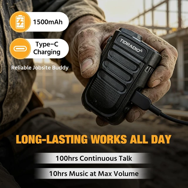 Alt view image 5 of 7 - TIDRADIO Wearable Bluetooth PTT Speaker MIC for 2-Pin-K Ham GMRS Radio, Clip-On Design, 1500mAh, Hands-Free Phone Music & Calls, Walkie Talkies Mic for BAOFENG Radio 5RM, TD-H9 for Jobsite, Camping